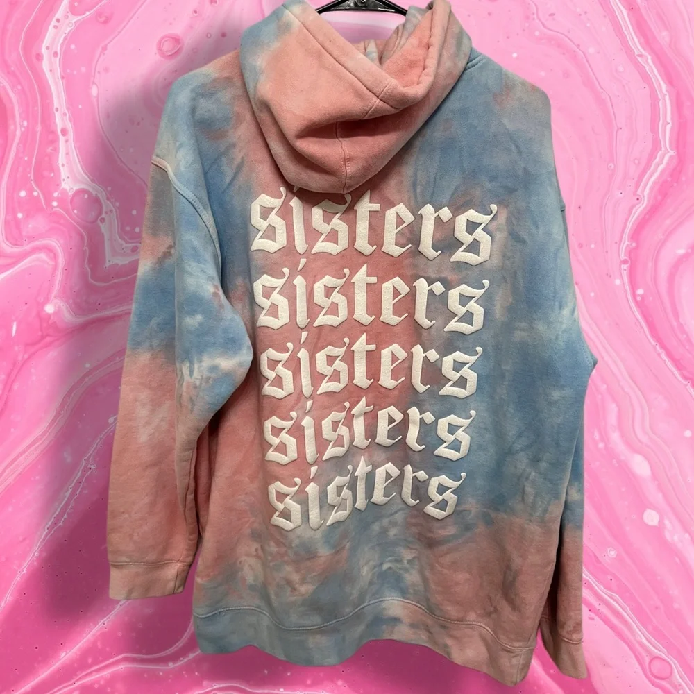 Tie-Dye Sisters Hoodie - Blue and Pink Cotton Candy Design - Picture 2 of 4